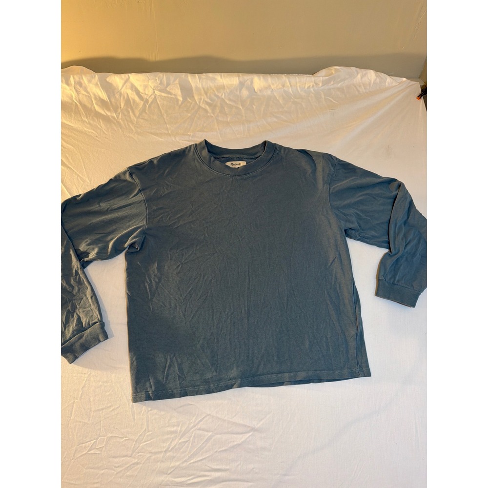 Madewell Womens Long Sleeve Crewneck Tee Slate Blue Grey Relaxed Fit Cotton Top